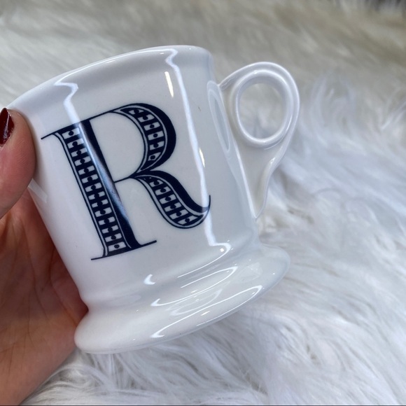 Anthropologie White Coffee Mug With Black Stylized Monogram "R" On Front - Picture 2 of 8
